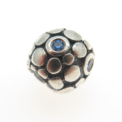 PANDORA 925 Sterling Silver Round-Cut Blue C Z Bubble Bead Charm