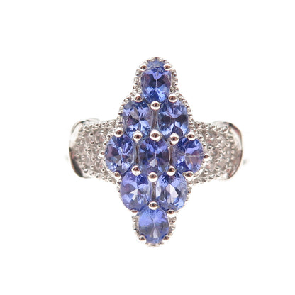 Chuck Clemency 925 Sterling Silver Real Tanzanite & White Topaz Ring Size 8.25