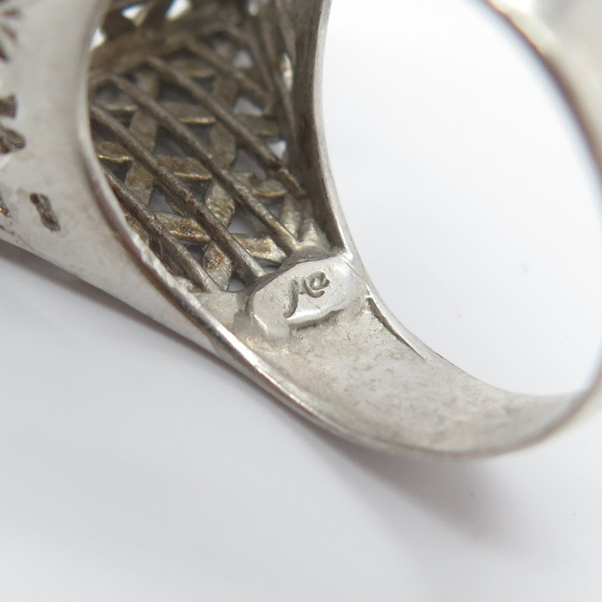 925 Sterling Silver Vintage Italy Square Cage Signet Ring Size 8.5