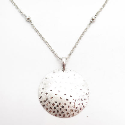 925 Sterling Silver Vintage Satin Finish Round Pendant Rolo Chain Necklace 28"
