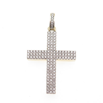 925 Sterling Silver Gold Plated Round-Cut C Z Cross Pendant