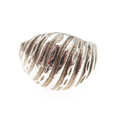 925 Sterling Silver Vintage Modernist Ribbed Dome Oxidized Ring Size 7.75