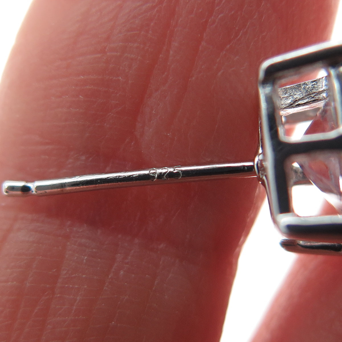 925 Sterling Silver Princess-Cut C Z Stud Earrings