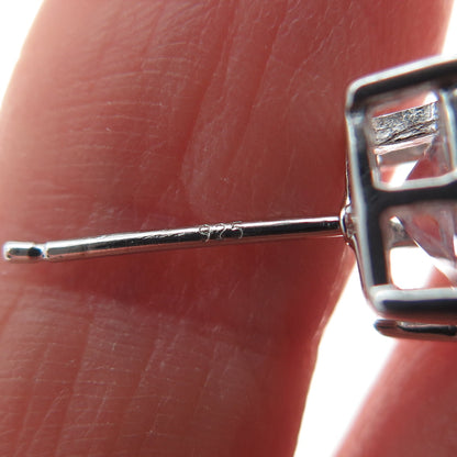 925 Sterling Silver Princess-Cut C Z Stud Earrings