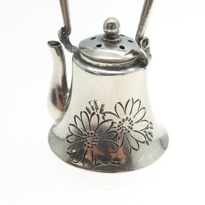 800 Silver Antique Art Deco Engraved Floral Kettle Miniature