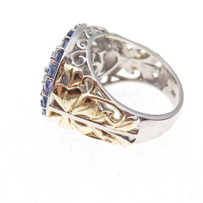 Chuck Clemency 925 Sterling Silver 2-Tone Real Tanzanite Ring Size 8.25
