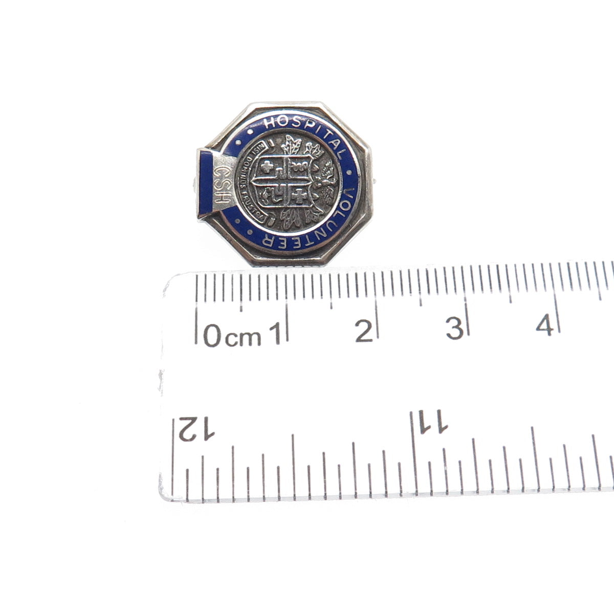 BALE 925 Sterling Silver Vintage Enamel Hospital Volunteer CSH Lapel Pin Brooch