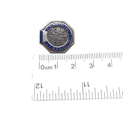 BALE 925 Sterling Silver Vintage Enamel Hospital Volunteer CSH Lapel Pin Brooch