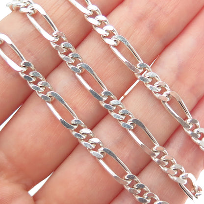 925 Sterling Silver Vintage Italy Figaro Chain Necklace 30"