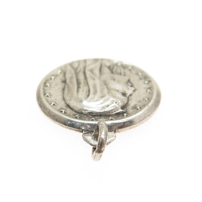 835 Silver Vintage Portugal Our Lady of Fatima Religious Medal Round Pendant