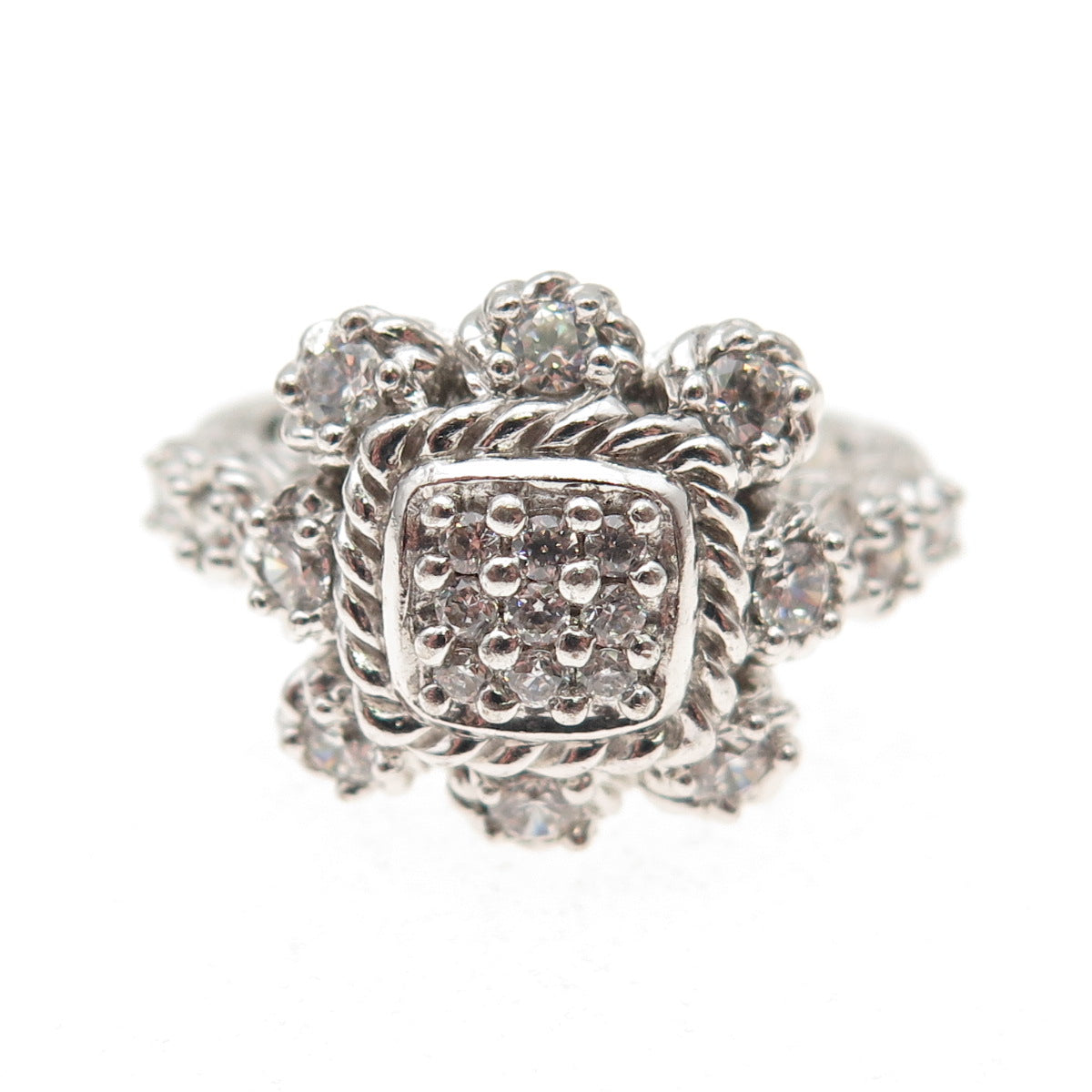 Judith Ripka 925 Sterling Silver Round-Cut C Z Adjustable Ring Size 6.5