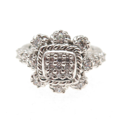 Judith Ripka 925 Sterling Silver Round-Cut C Z Adjustable Ring Size 6.5