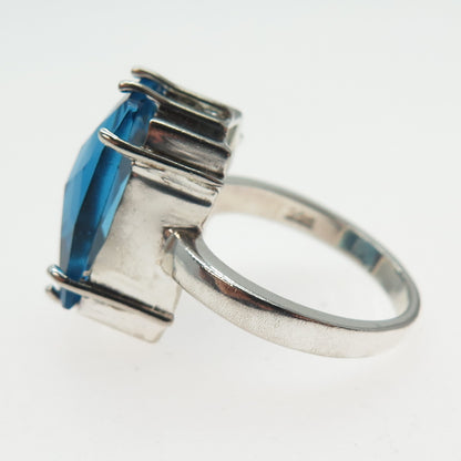 925 Sterling Silver Vintage Ocean Blue C Z Modernist Ring Size 8.5