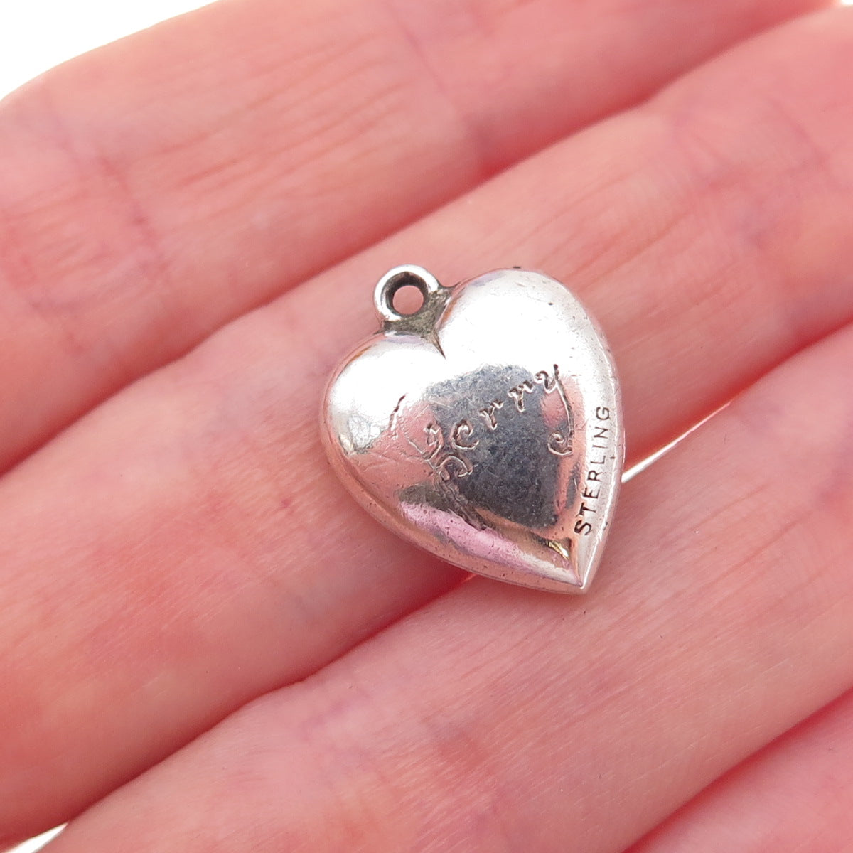 925 Sterling Silver Antique Art Deco Engraved Chatelaine Heart Charm Pendant