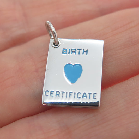 J.M. FISHER Sterling Silver Vintage Enamel Birth Certificate Mini Slide Pendant