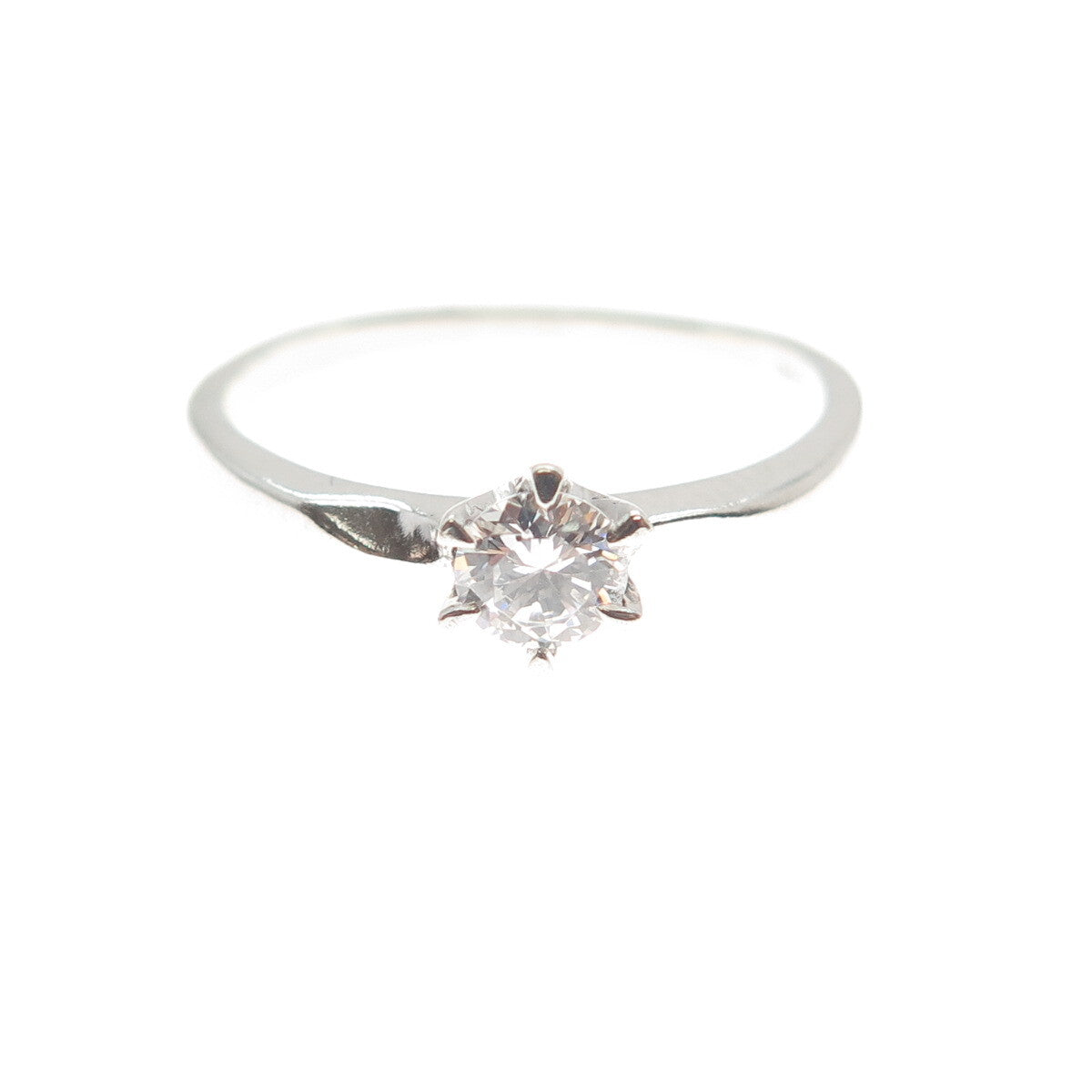 925 Sterling Silver Vintage Round-Cut Shaped C Z Engagement Ring Size 6.25