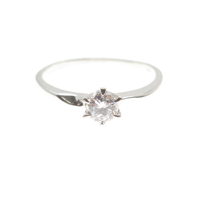 925 Sterling Silver Vintage Round-Cut Shaped C Z Engagement Ring Size 6.25