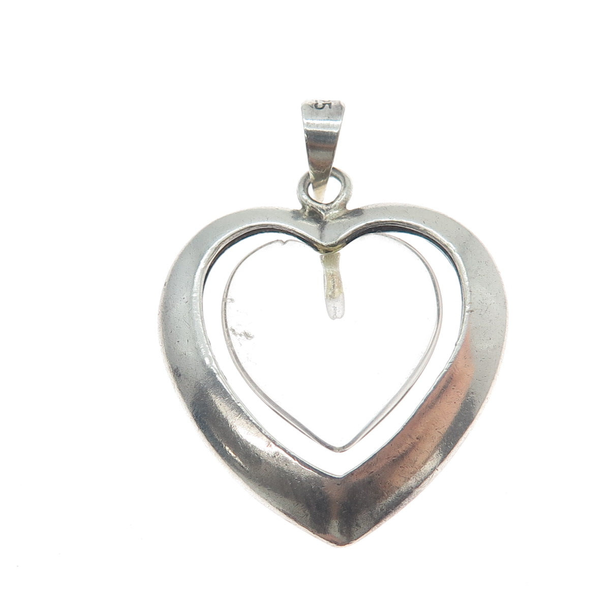 925 Sterling Silver Vintage Glass Heart Charm Pendant