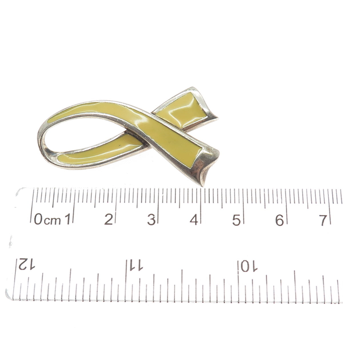 925 Sterling Silver Vintage Enamel Yellow Ribbon Awareness Cancer Free Brooch