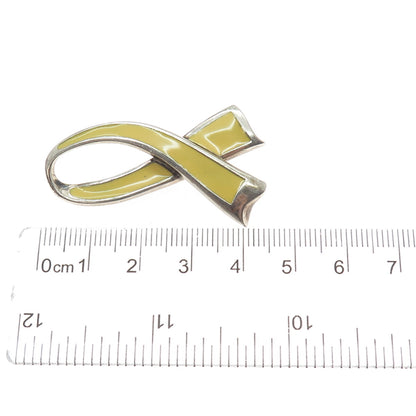 925 Sterling Silver Vintage Enamel Yellow Ribbon Awareness Cancer Free Brooch