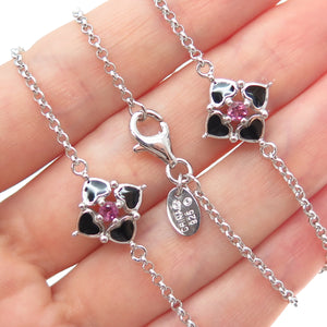 925 Sterling Silver Enamel Real Tourmaline Flower By The Yard Long Necklace 34"