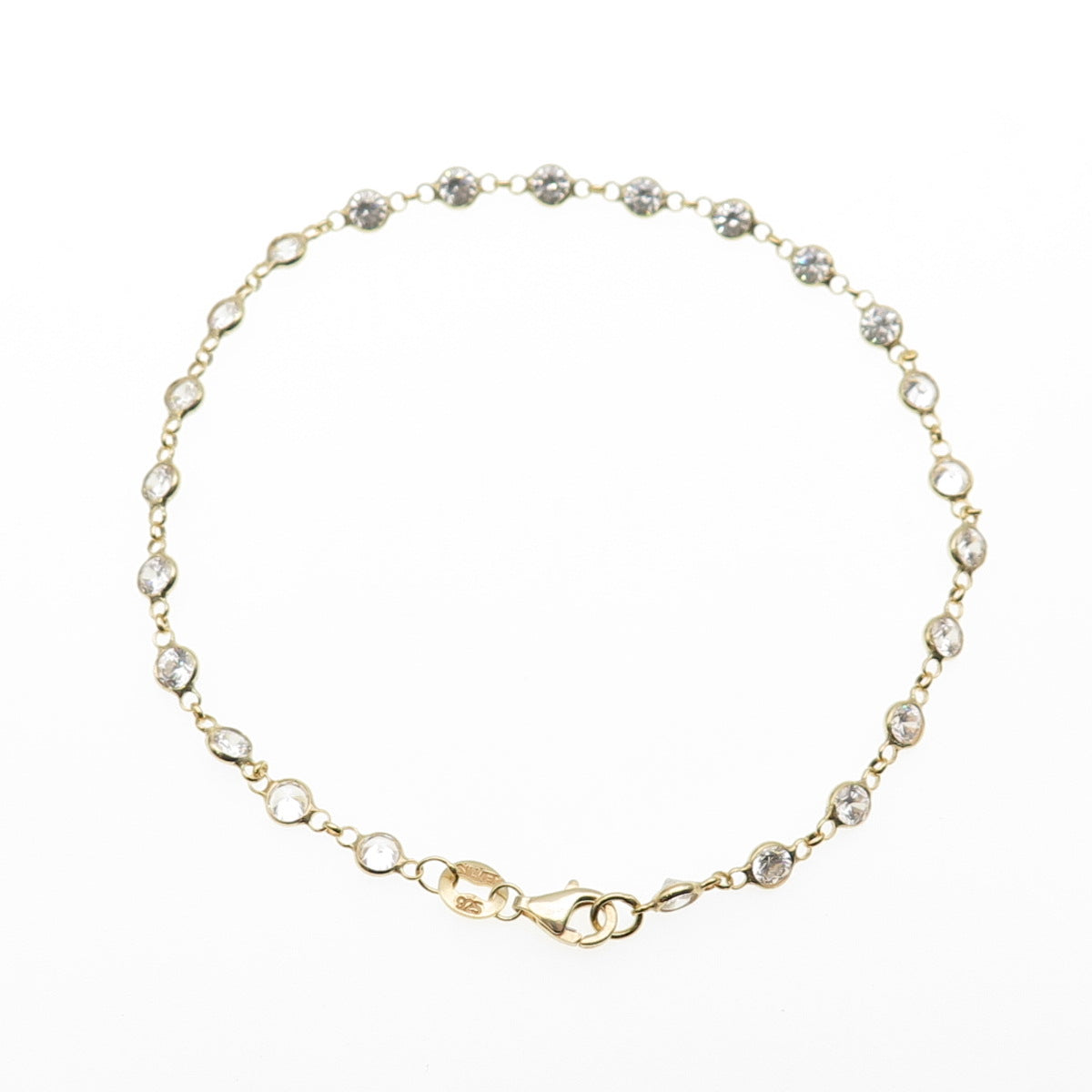 925 Sterling Silver Gold Plated Round-Cut C Z Bracelet 8.25"