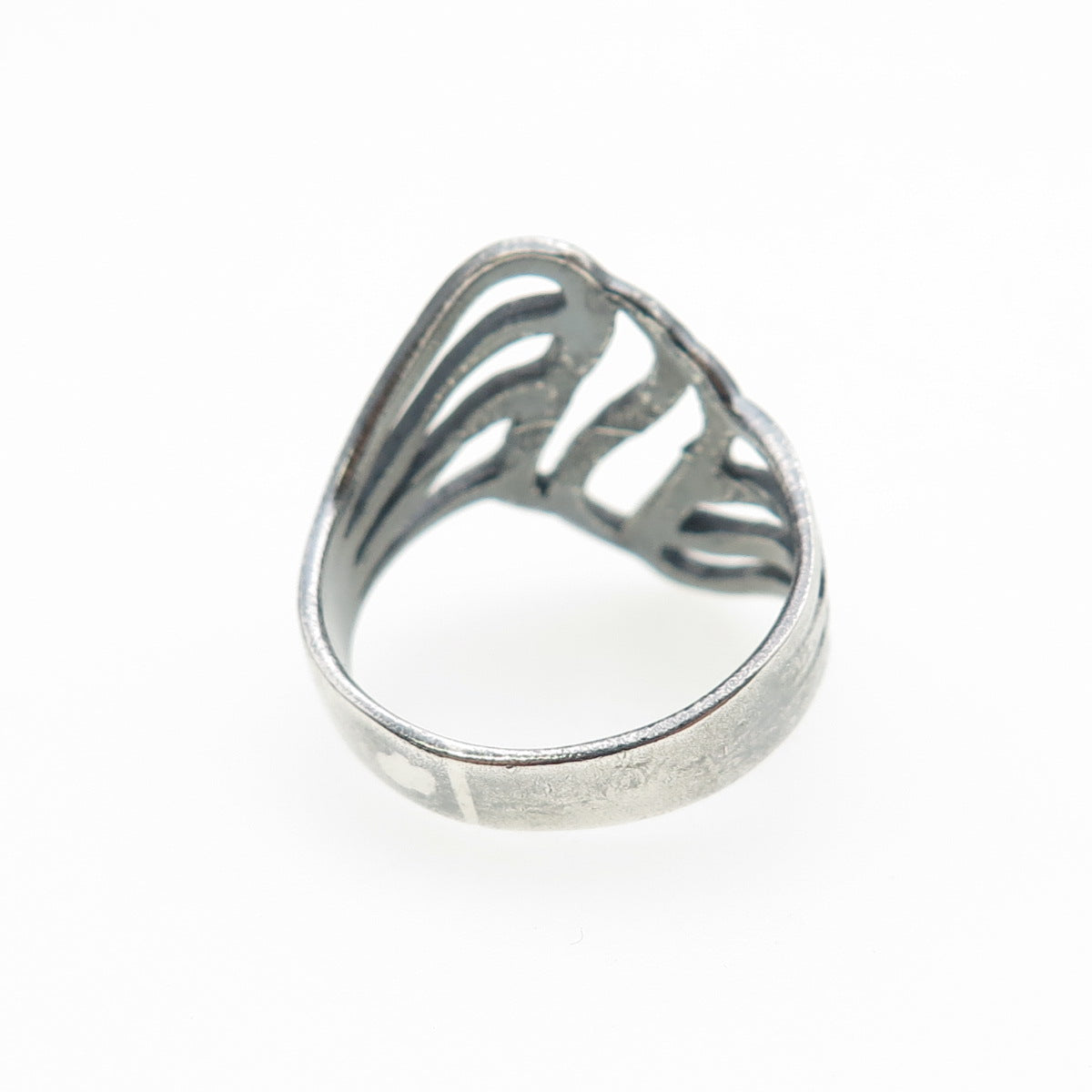 925 Sterling Silver Vintage Modernist Wavy Oxidized Ring Size 7.25
