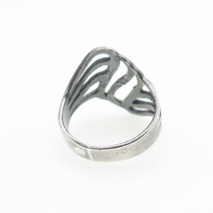 925 Sterling Silver Vintage Modernist Wavy Oxidized Ring Size 7.25