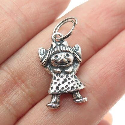 925 Sterling Silver Vintage Baby Girl Oxidized Minimalist Charm Pendant