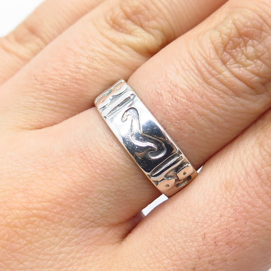 925 Sterling Silver Vintage Tribal Band Ring Size 8.25