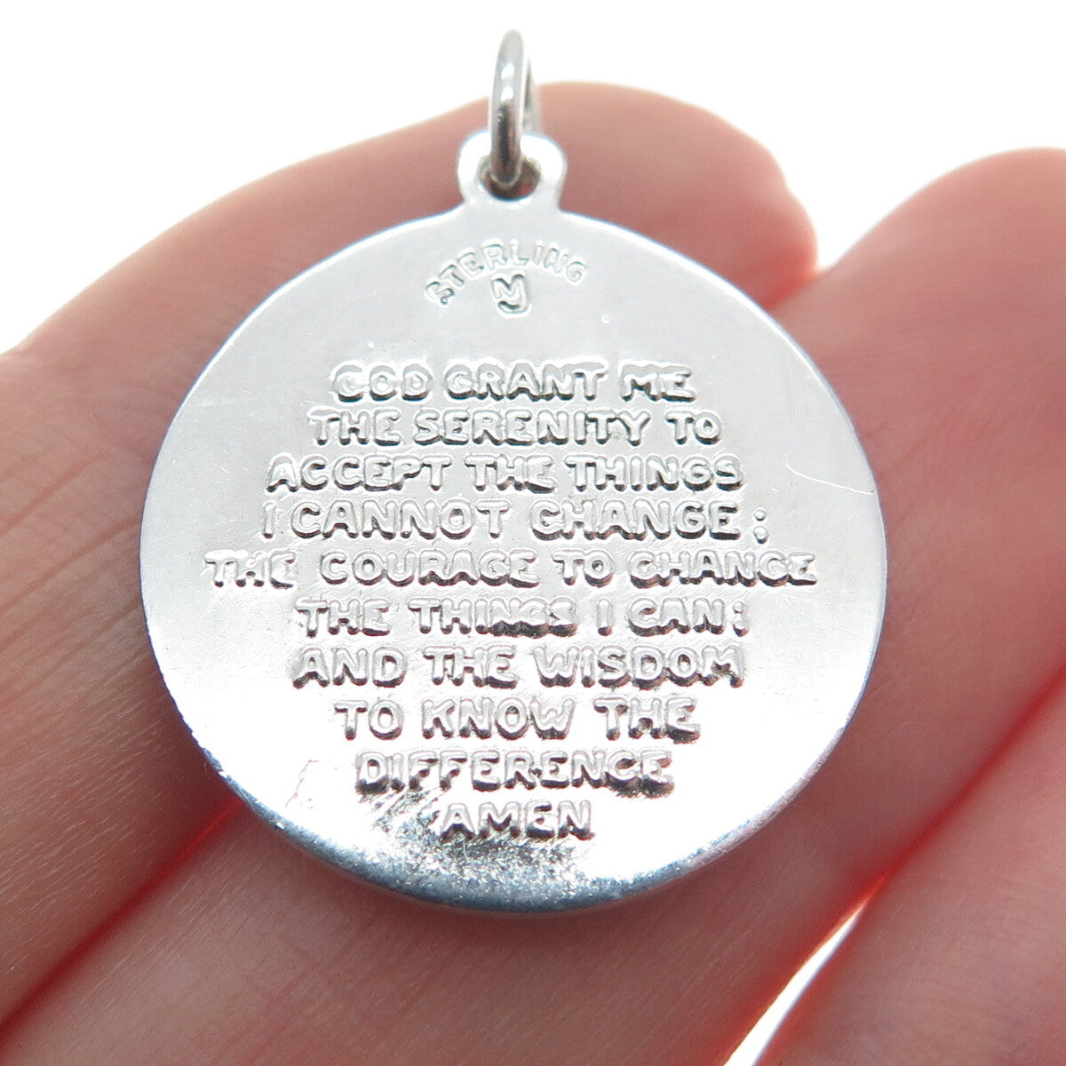 925 Sterling Silver Vintage Hands In Prayer Religious Round Pendant