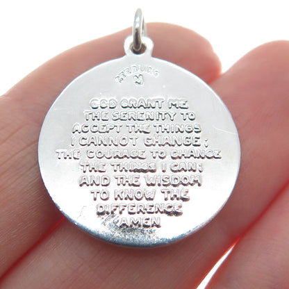 925 Sterling Silver Vintage Hands In Prayer Religious Round Pendant