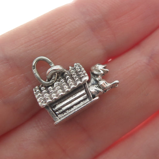 BEAU 925 Sterling Silver Vintage Dog House Minimalist 3D Charm Pendant
