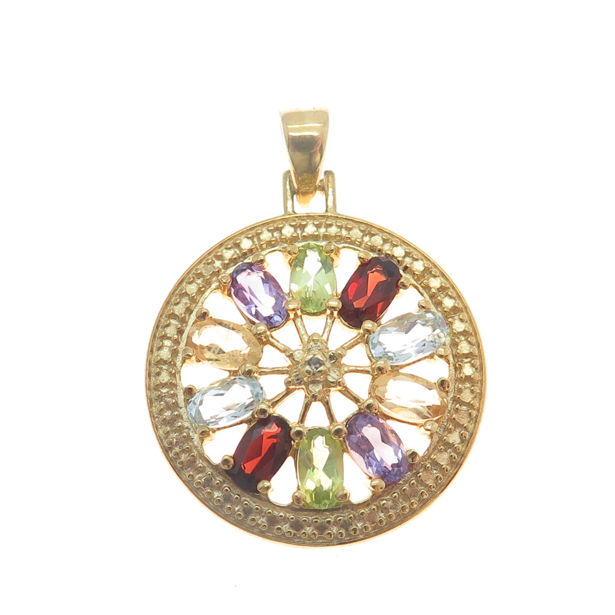ROSS SIMONS 925 Sterling Gold Plated Real Diamond Accent Multi-Color Gem Pendant