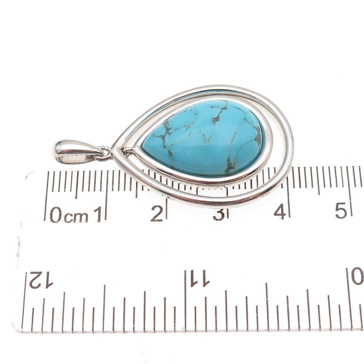 925 Sterling Silver Vintage Real Turquoise Teardrop Charm Pendant