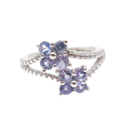 Chuck Clemency 925 Sterling Silver Real Round-Cut Tanzanite Floral Ring Size 7