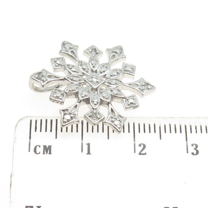 925 Sterling Silver Real Round-Cut Diamond Snowflake Pendant