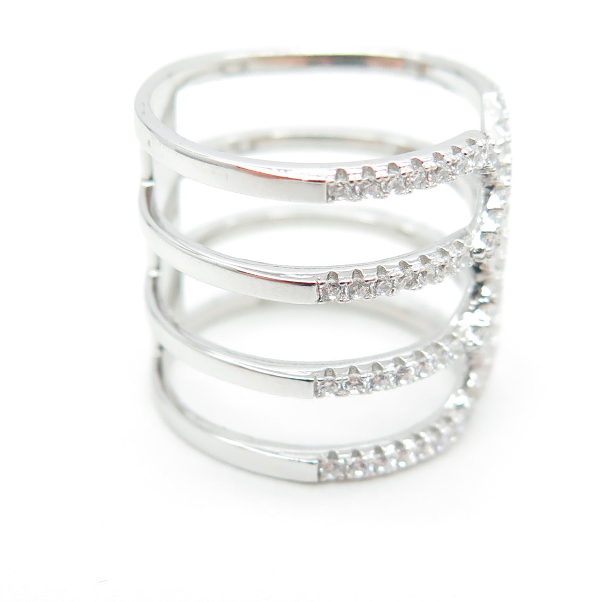 925 Sterling Silver Round-Cut White C Z Multi-Row Ring Size 5