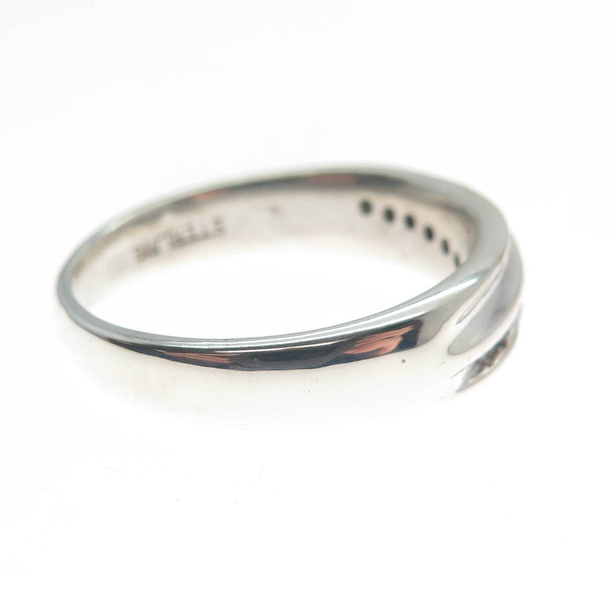 925 Sterling Silver Real Round-Cut Diamond Modernist Ring Size 9.25