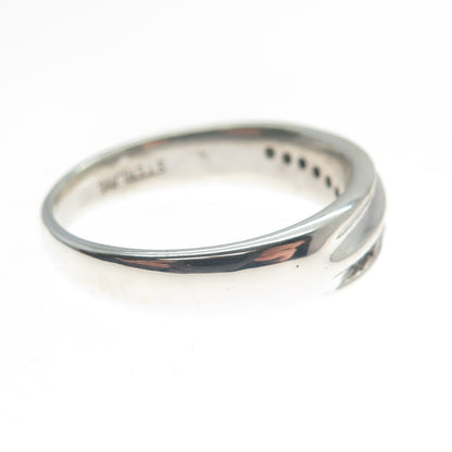 925 Sterling Silver Real Round-Cut Diamond Modernist Ring Size 9.25