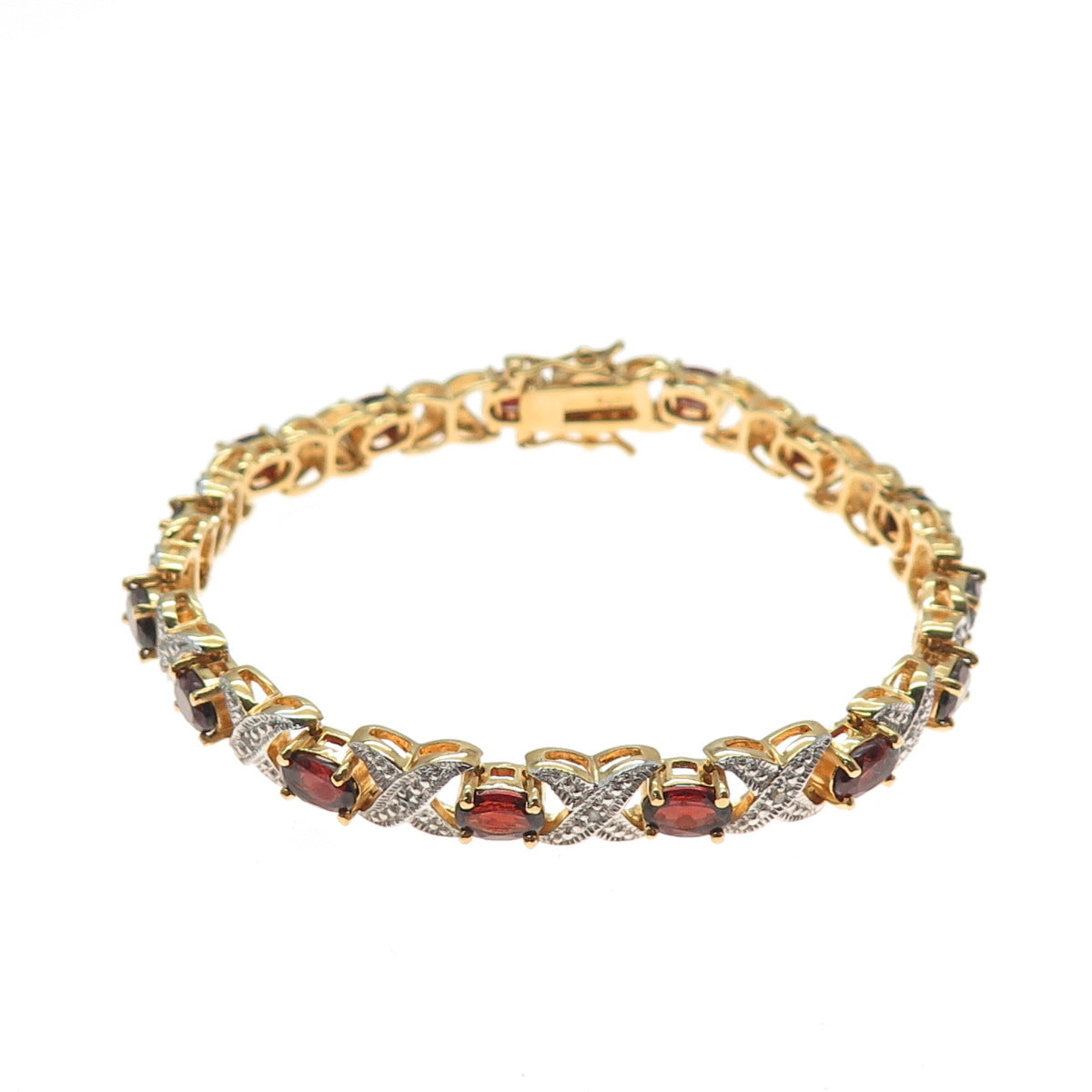 SETA Gold Plated Real Diamond Red Garnet Hugs & Kisses Bracelet 7"