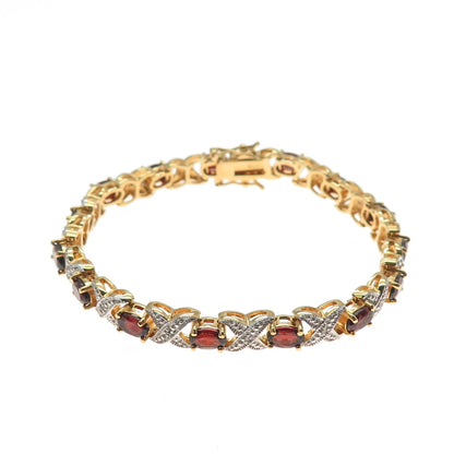 SETA Gold Plated Real Diamond Red Garnet Hugs & Kisses Bracelet 7"