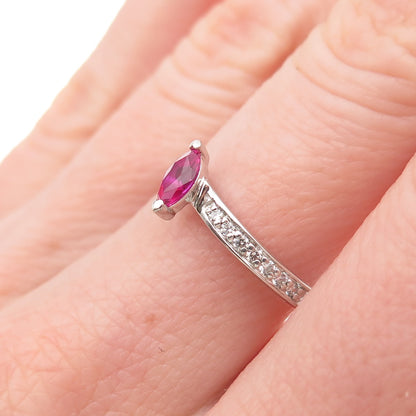 925 Sterling Silver Lab-Created Ruby & C Z Today Ring Size 7.25