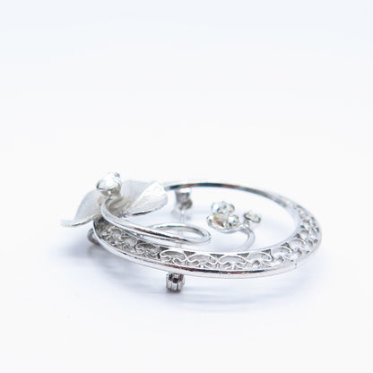 925 Sterling Silver Vintage Carl Art Rhinestone Leaf Pin Brooch
