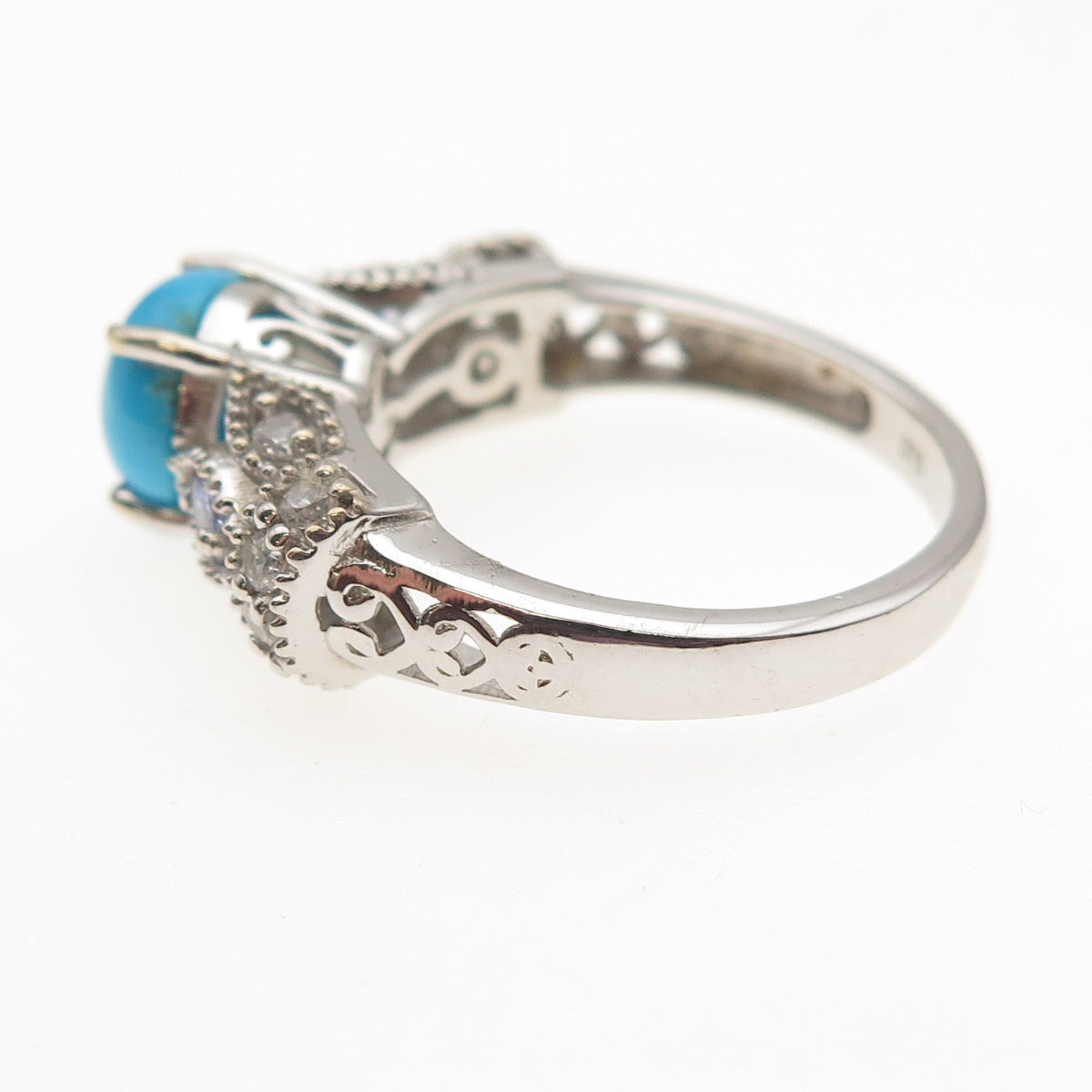 Chuck Clemency 925 Sterling Silver Real Turquoise Tanzanite & Topaz Ring Size 8