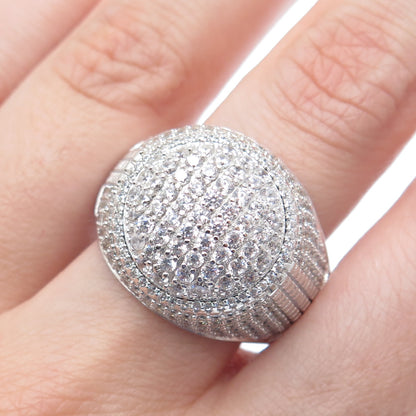 925 Sterling Silver Round-Cut Shaped C Z Sparkle Domed Ring Size 12.5