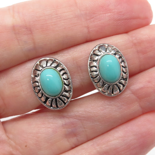 Old Pawn 925 Sterling Silver Vintage Lone Mountain Turquoise Clip On Earrings