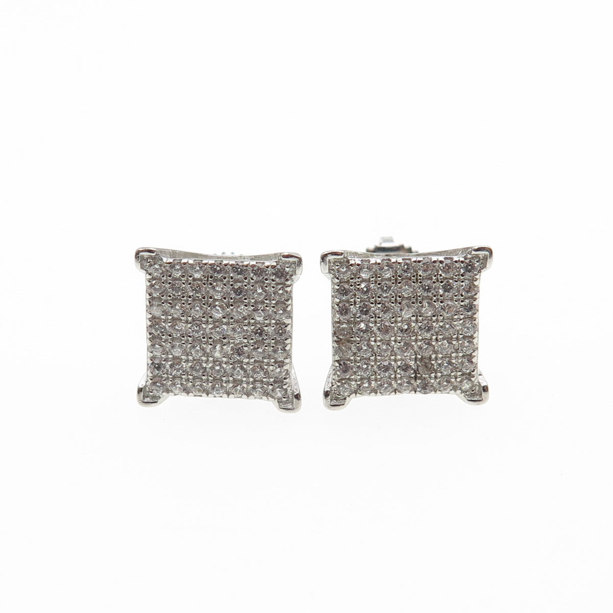 925 Sterling Silver Round-Cut C Z Square Stud Earrings