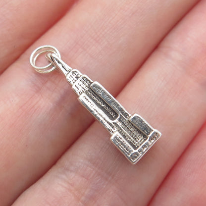 925 Sterling Silver Vintage Empire State Building Minimalist 3D Charm Pendant