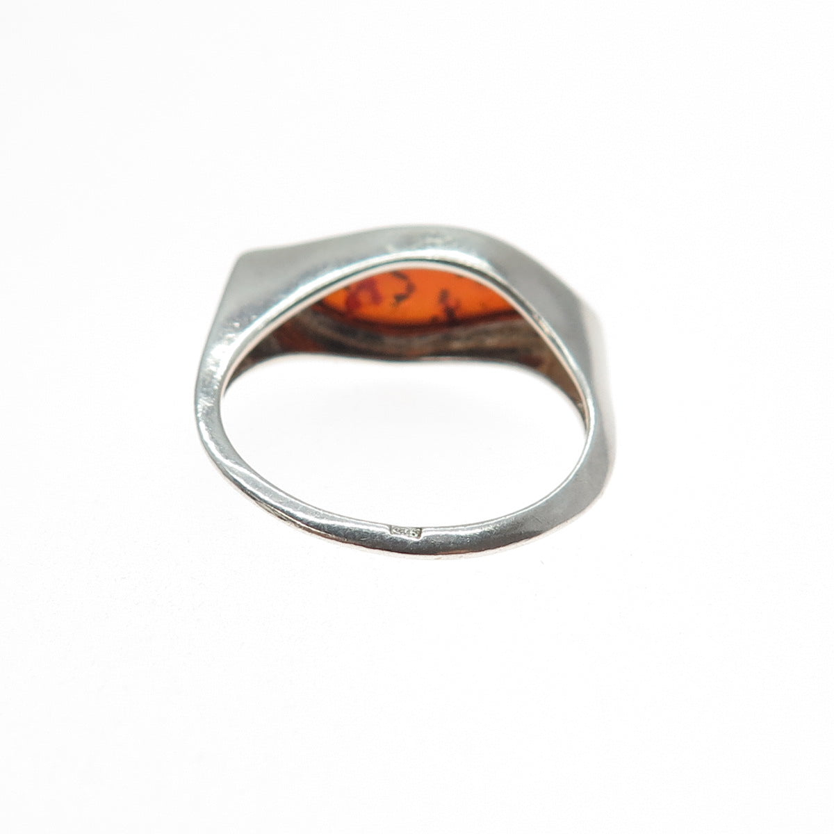 925 Sterling Silver Vintage Real Amber Modernist Wavy Ring Size 9
